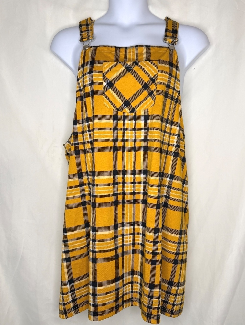 Jolie & Joy Yellow Plaid Pinafore Overall Dress 3X